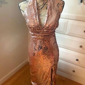 SHEIN Rose Gold Sequin Backless Dress